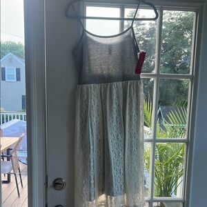 Elegant Lace Dress in Cream and Gray